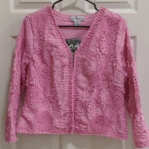 Once Again Women's Size Large Rose Lined Crop Jacket 3/4 Sleeves - Runs Small